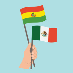 Flags of Bolivia and Mexico, Hand Holding flags