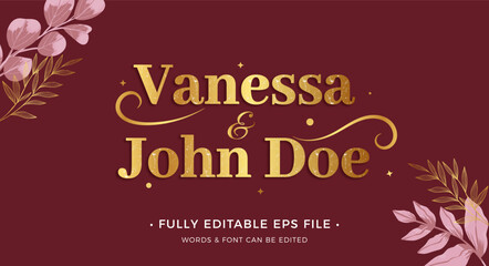 weeding text effect editable with gold and dark red color