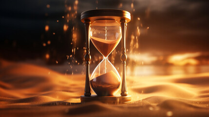 hourglass close up with shining sand inside, Generative Ai