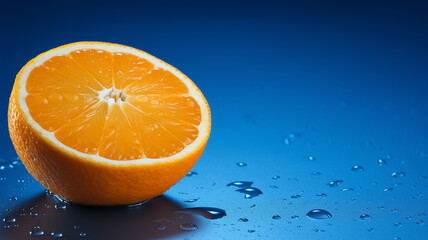 Fototapeta na wymiar Generative AI an orange fruit on a blue surface