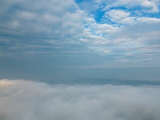 Landscape aerial view of skyline with white clouds on the horizon
