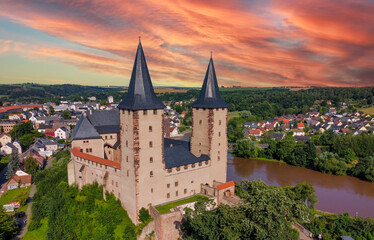 Aerial view of Rochlitz Castle in Saxony