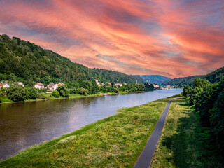 Fototapeta premium View of the banks of the Elbe near Bad Schandau in Saxony