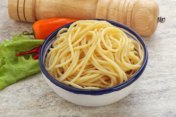 Italian pasta boiled spaghetti with oil