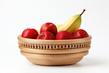 Wooden fruit or bread basket on white background