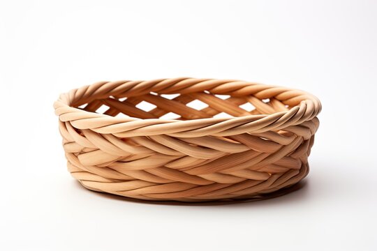 Wooden fruit or bread basket on white background