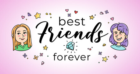 Friends and Friendship funny Girls Design Vector Illustration - 619379115