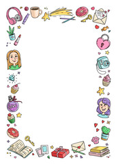 Vertical colorful frame Friends and Friendship. Funny Girls Design Vector Illustration