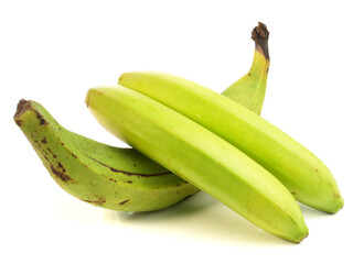 Green Plantain Banana wirh normal Bananas isolated on white Background