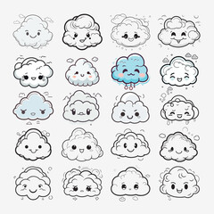 Cute vector cartoon clouds collection. Emoji clouds illustration.