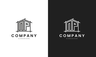 Initial NP home logo with creative house element in line art style vector design template © nururu