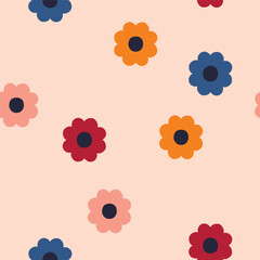 Abstract seamless texture with simple flowers. Creative minimalistic floral vector pattern. Beautiful floral background in retro style. 