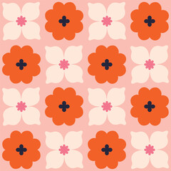 Abstract Floral tile seamless pattern. Vector Retro Flowers repetitive texture. Vintage floral background - 619380359