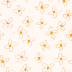 Beautiful floral pattern with hand drawn flowers. Vector seamless texture with simple ink flowers. Summer floral filed background