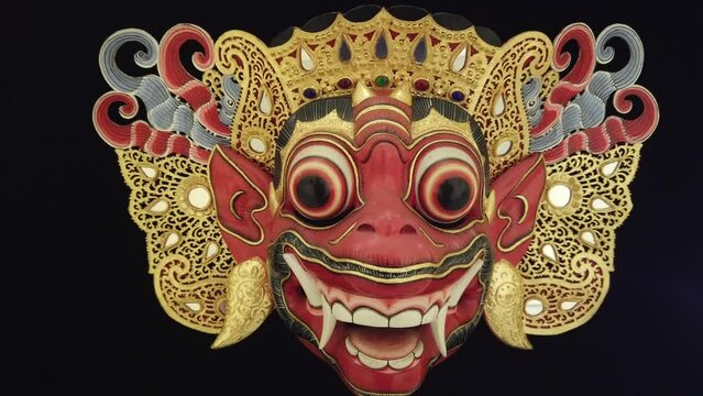 Red Monkey Topeng Mask, Wood Carving of Bali Indonesia, Art and Cultural Theater Black Infinite Background, Asia
