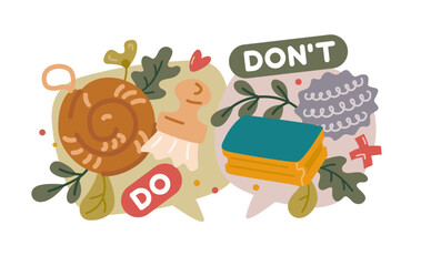 An illustration on an ecological theme is an alternative to a sponge for washing dishes. Flat illustrations sponge and brush in twigs.