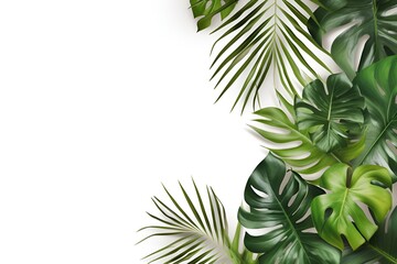 Tropical leaves is placed on the right side on white background.Generated by AI.