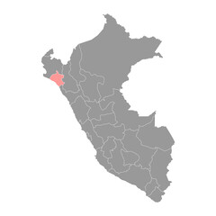 Lambayeque map, region in Peru. Vector Illustration.