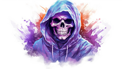 Fototapeta premium Watercolor-style Illustration of a Frightening Skeleton - Generative Ai