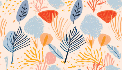 Fototapeta na wymiar Abstract artistic cute botanical print. Hand drawn collage contemporary seamless pattern.