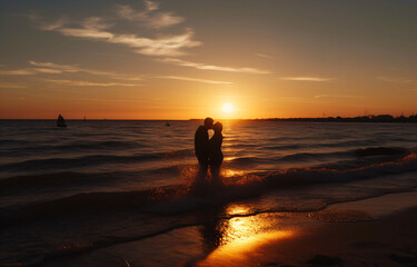 Fototapeta na wymiar sunset on the beach, generative ai