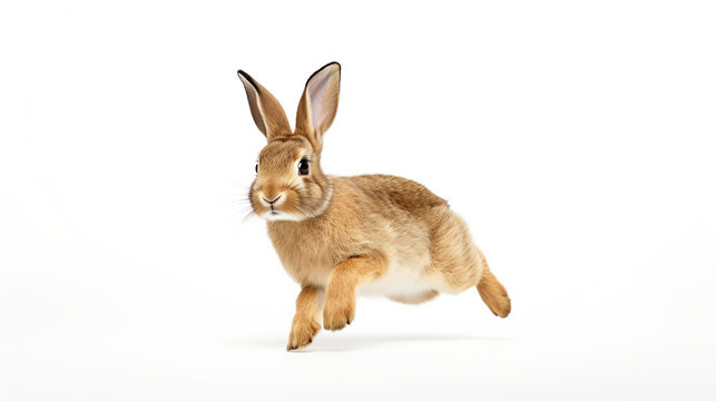 Running rabbit on white background.
Generative AI image.