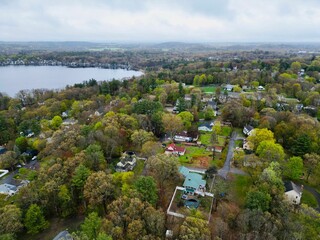 Aerial view of Lake Attitash in Merrimac, Massachusetts