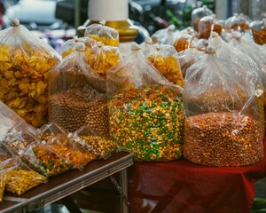 Mixed nuts for sale at the Indian local market.