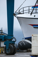 Old wooden Fishermen pier for fishing boats in Hoonah, Icy Strait Point in Alaska