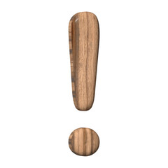 Wooden Exclamation point on a white background. 3d rendered  with brown wood texture. 3d vector illustration. 