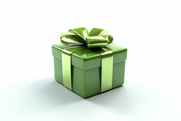 Obraz premium cadeau vert avec joli nœud sur fond blanc, illustration anniversaire, ia générative