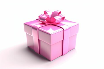 Fototapeta premium cadeau rose avec joli nœud sur fond blanc, illustration anniversaire, ia générative