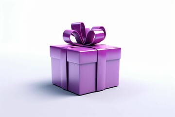 cadeau violet avec joli nœud sur fond blanc, illustration anniversaire, ia générative