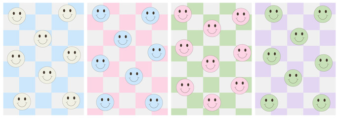 Set of colorful abstract backgrounds.Y2k aesthetic.Vector cards in retro psychedelic style.Groovy backgrounds.