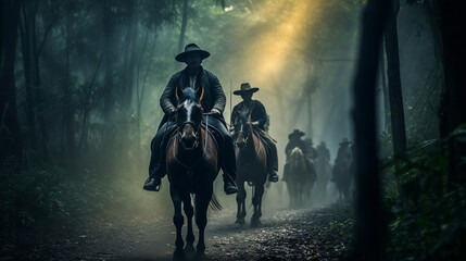 Fototapeta premium Create a realistic image of horse riders In the forests of Thailand - Generative Ai