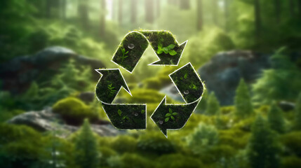 Eco friendly recyclation concept. 3d rendering of green recycle icon