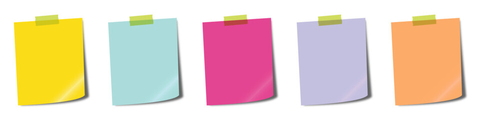 Post it notes set in multicolor isolated on transparent background. Sticky note paper sheets collection with shadow.