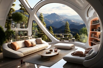 Fototapeta premium 近未来の家のリビング with generative ai