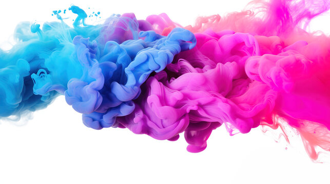 panorama wide shot of multi colored smoke bomb explosion clouds on transparent background