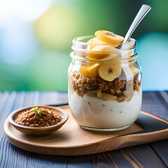 Greek Yougurt - Dahi with banana and cream and nuts