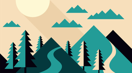 Beautiful simple landscape with coniferous trees