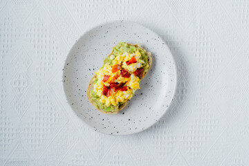 Healthy Breakfast Avocado Toast Scrambled Eggs with Bacon