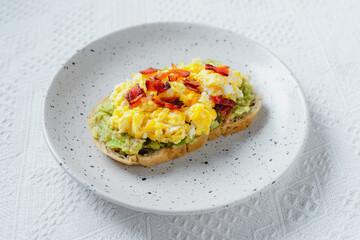 Healthy Breakfast Avocado Toast Scrambled Eggs with Bacon