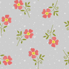 Floral Seamless Watercolor Pattern. Red flowers. Natural elements. Design for textiles, covers and packaging.