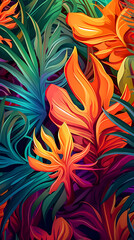 Abstract background with tropical leaves. Illustration. Ai generation.