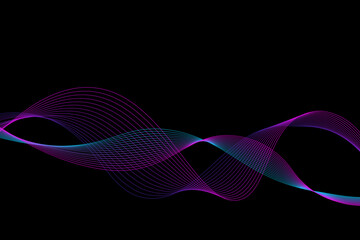 Naklejka premium Vector abstract background. Multicolored dynamic lines on a black background. Color waves. Background for design.