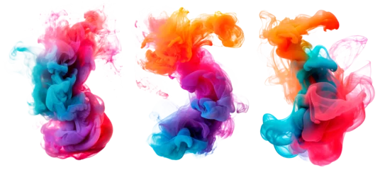 Wandcirkels plexiglas a set of multi colored smoke bomb explosion clouds on transparent background © EOL STUDIOS