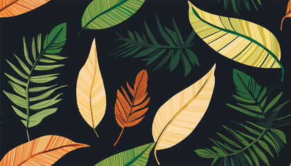 Beautiful bright modern botanical print. Hand drawn leaves collage contemporary seamless pattern.