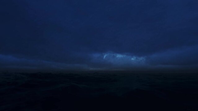 Stormy night with lightning over the sea