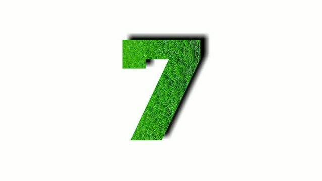 Animation number 7 seven motion graphics with green grass texture on white background for video elements natural concept numbers